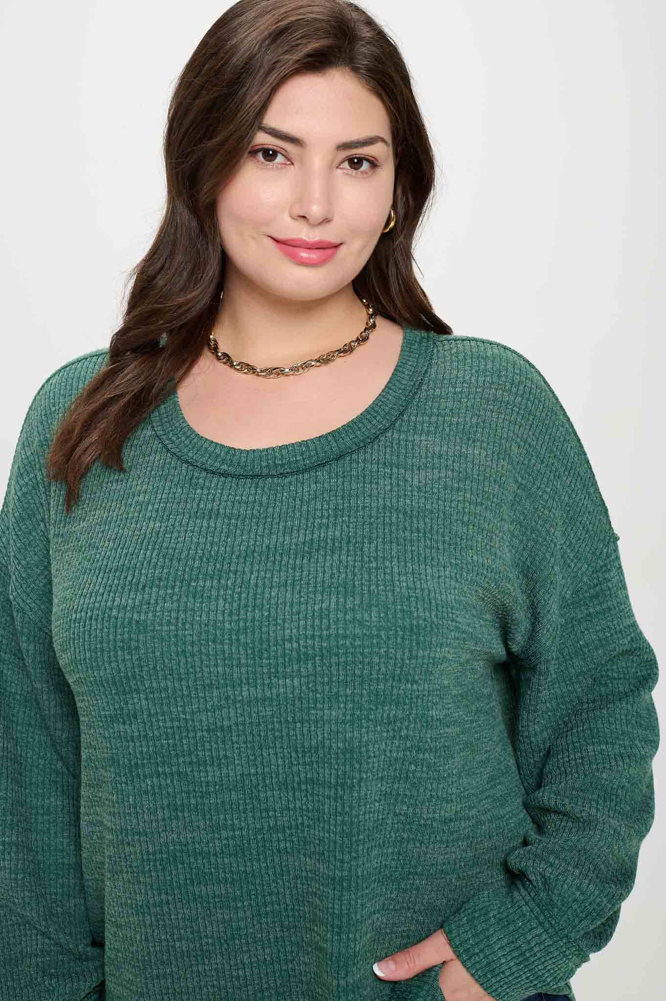 PLUS DROP SHOULDER LONG SLEEVE SWEATER KNIT TOP