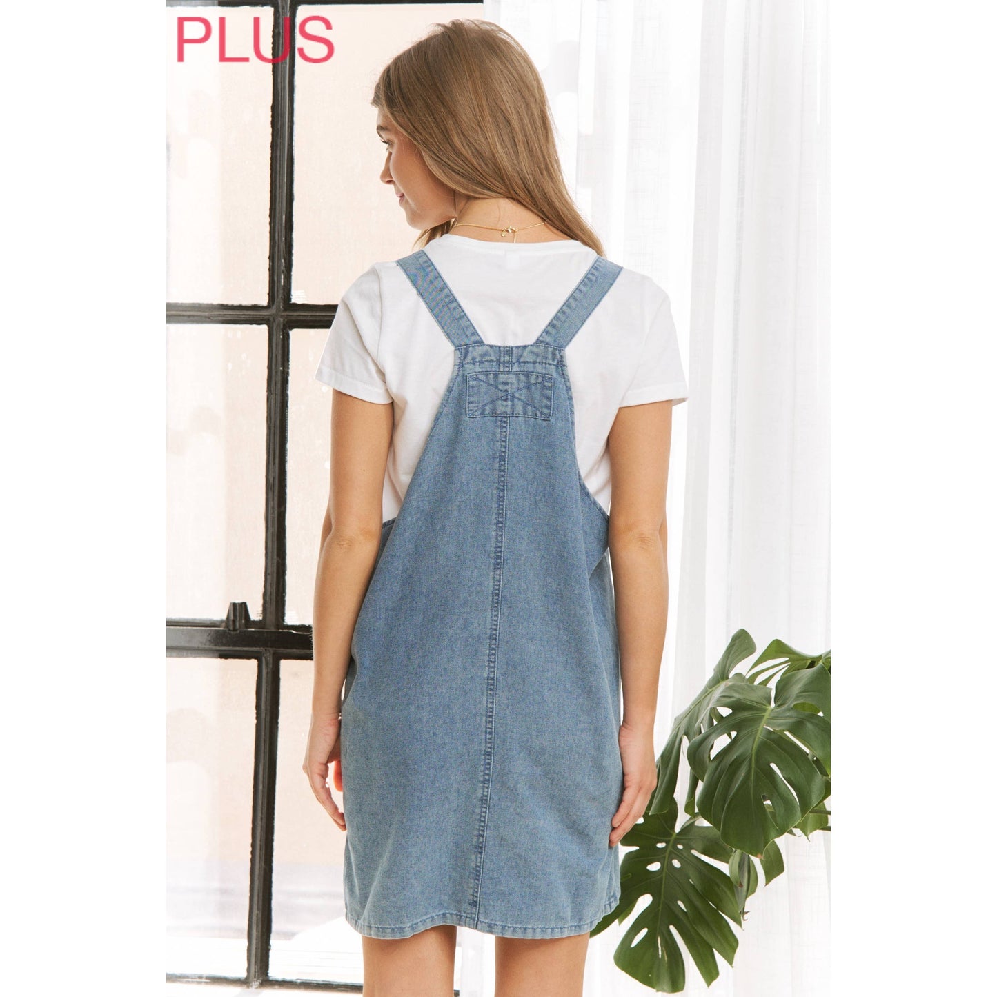 PLUS VINTAGE WASHING DENIM OVERALL MINI DRESS SKIRT