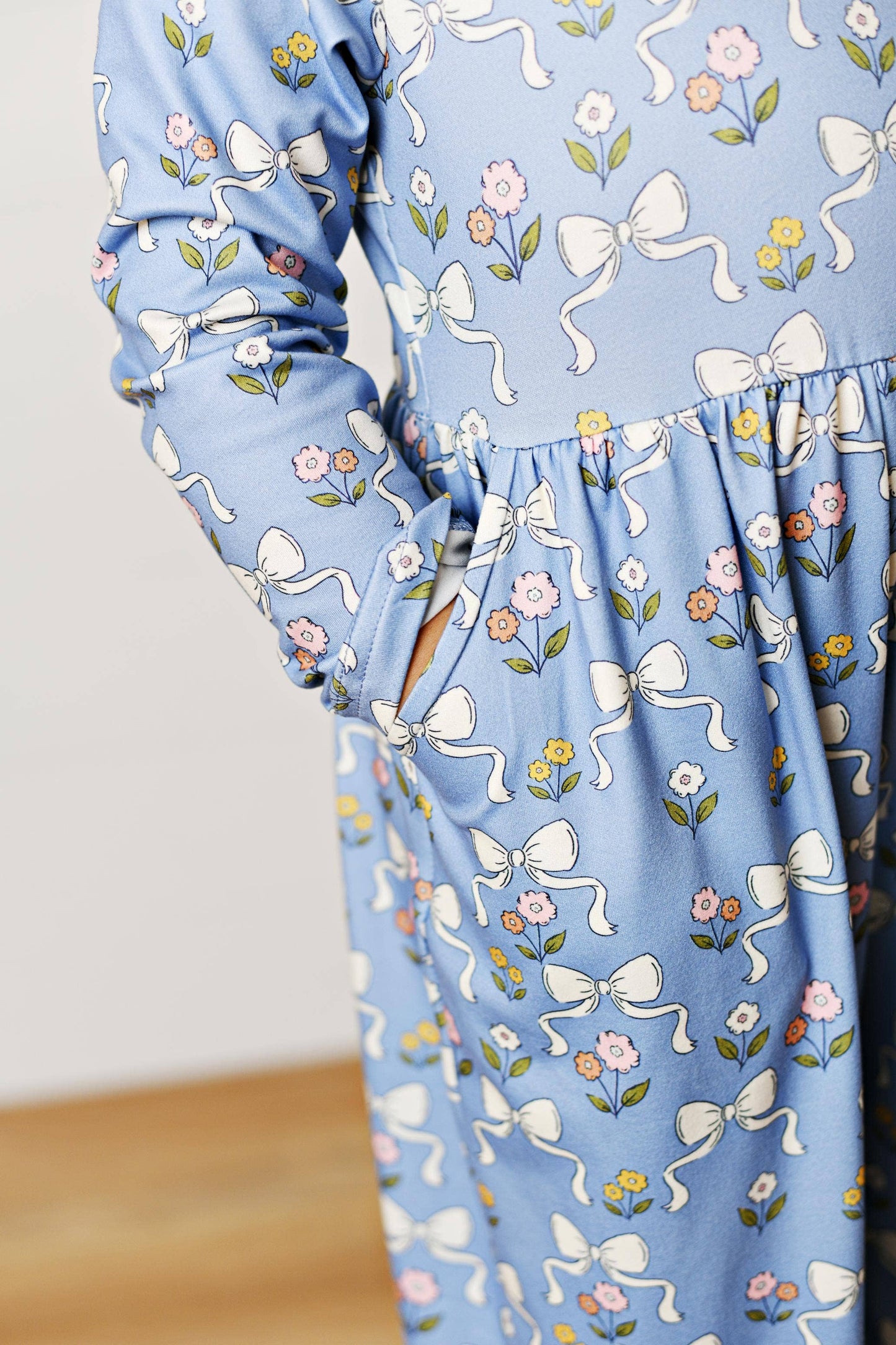 Kids Kelly Blue Coquette Bow Jumpsuit With Pockets