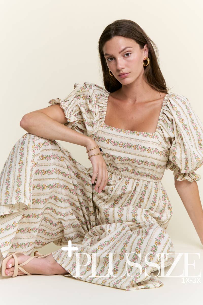 Floral Stripe Wide-Leg Jumpsuit in PLUS SIZE