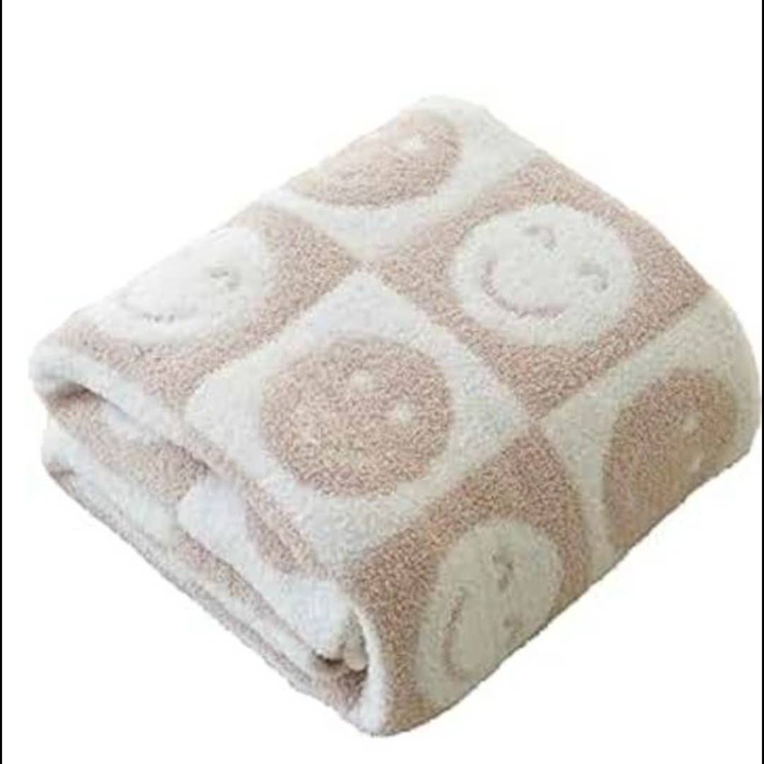 Soft Cuddly Fleecy Sleeping Blanket - Tan Smiley Face