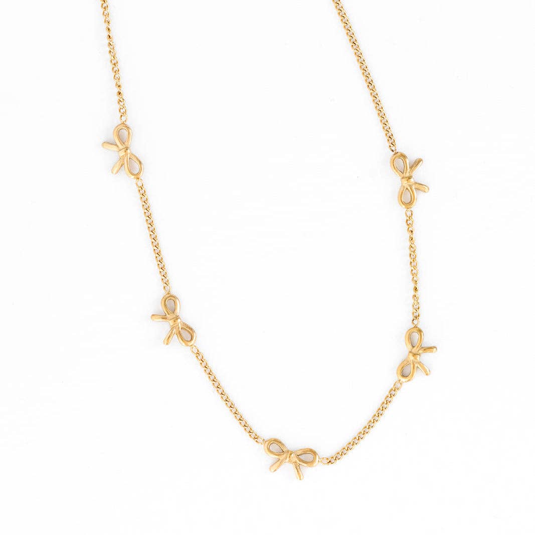 Bow Repeat Necklace Earrings - Hypoallergenic, Girl Gift