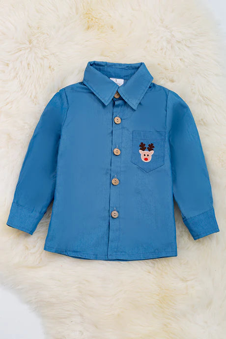 Boy Reindeer Button Down Shirt