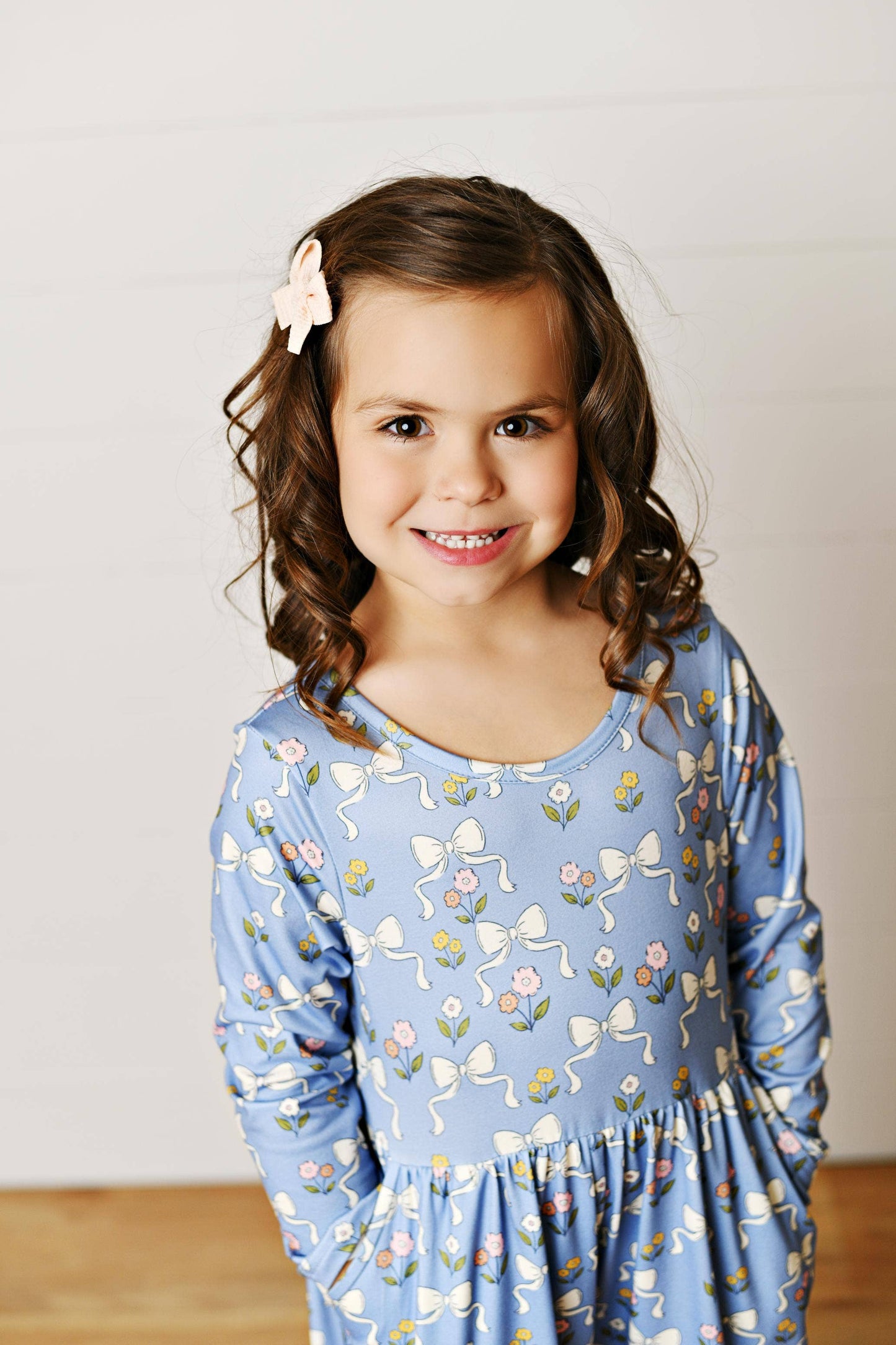 Kids Kelly Blue Coquette Bow Jumpsuit With Pockets