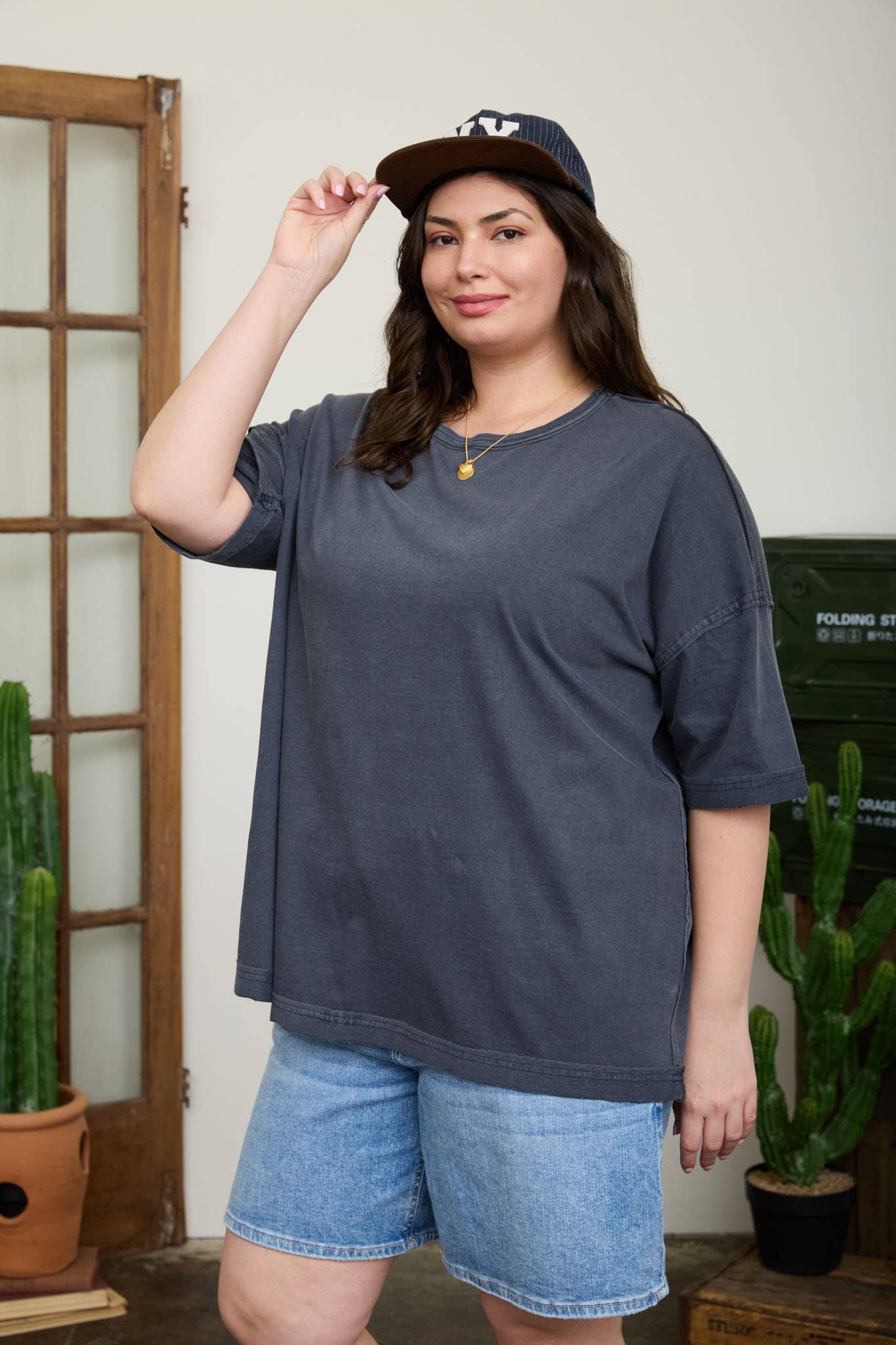 PLUS WASHED EXPOSED SEAM RELAXED KNIT T-SHIRT