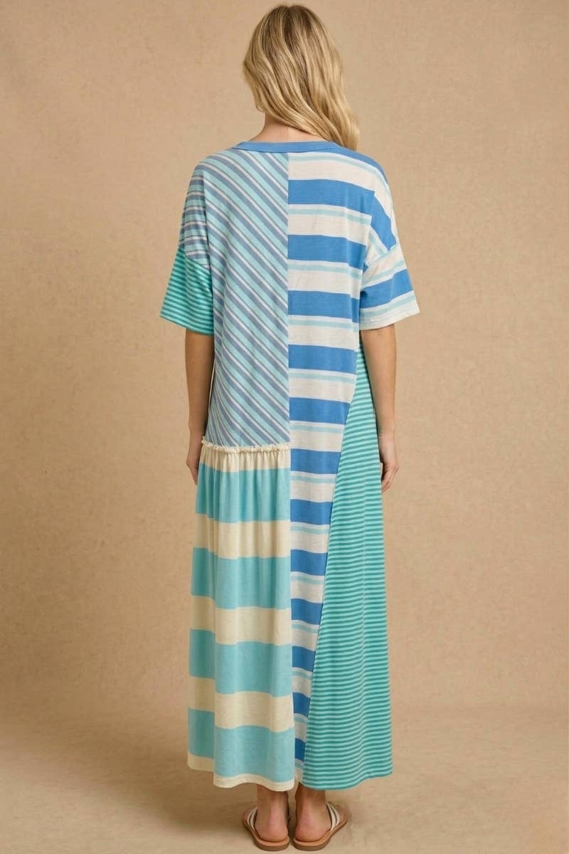 Mixed-Stripe Patchwork Maxi Dress
