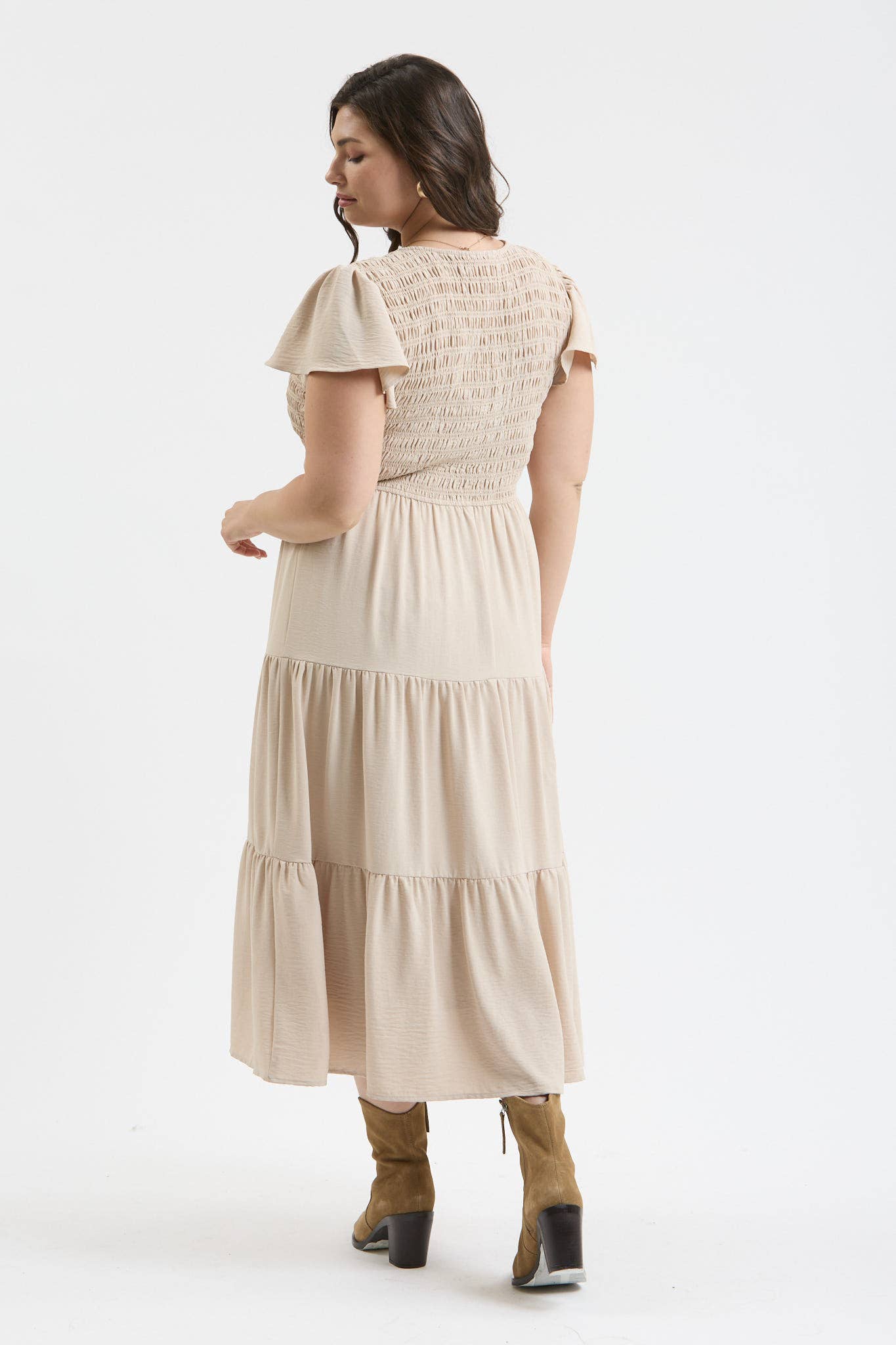 PLUS FLUTTER SLEEVE MIDI DRESS
