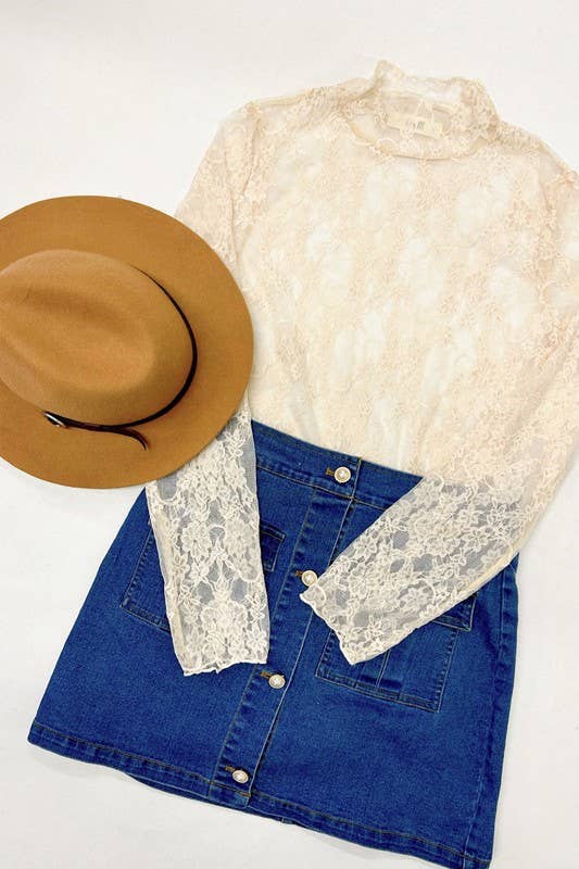 Floral Print Lace Long Sleeve Top KRT1739