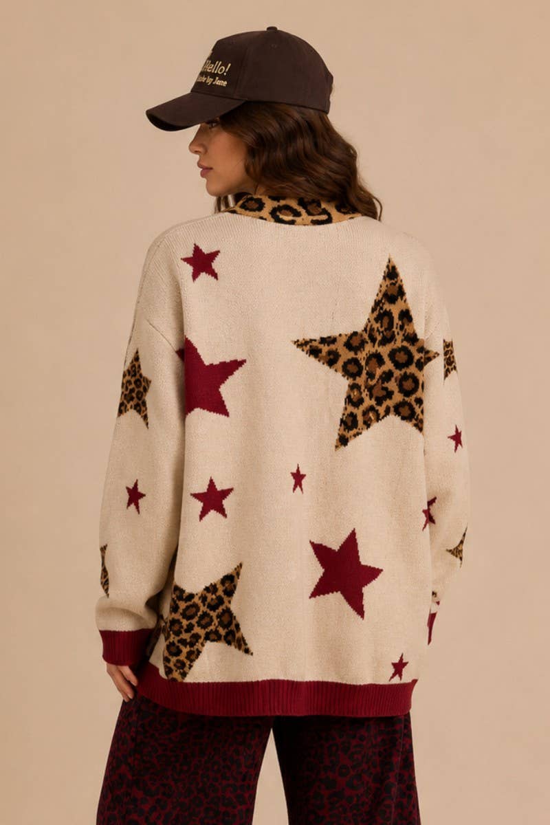 LEOPARD STAR BUTTON-DOWN CARDIGAN