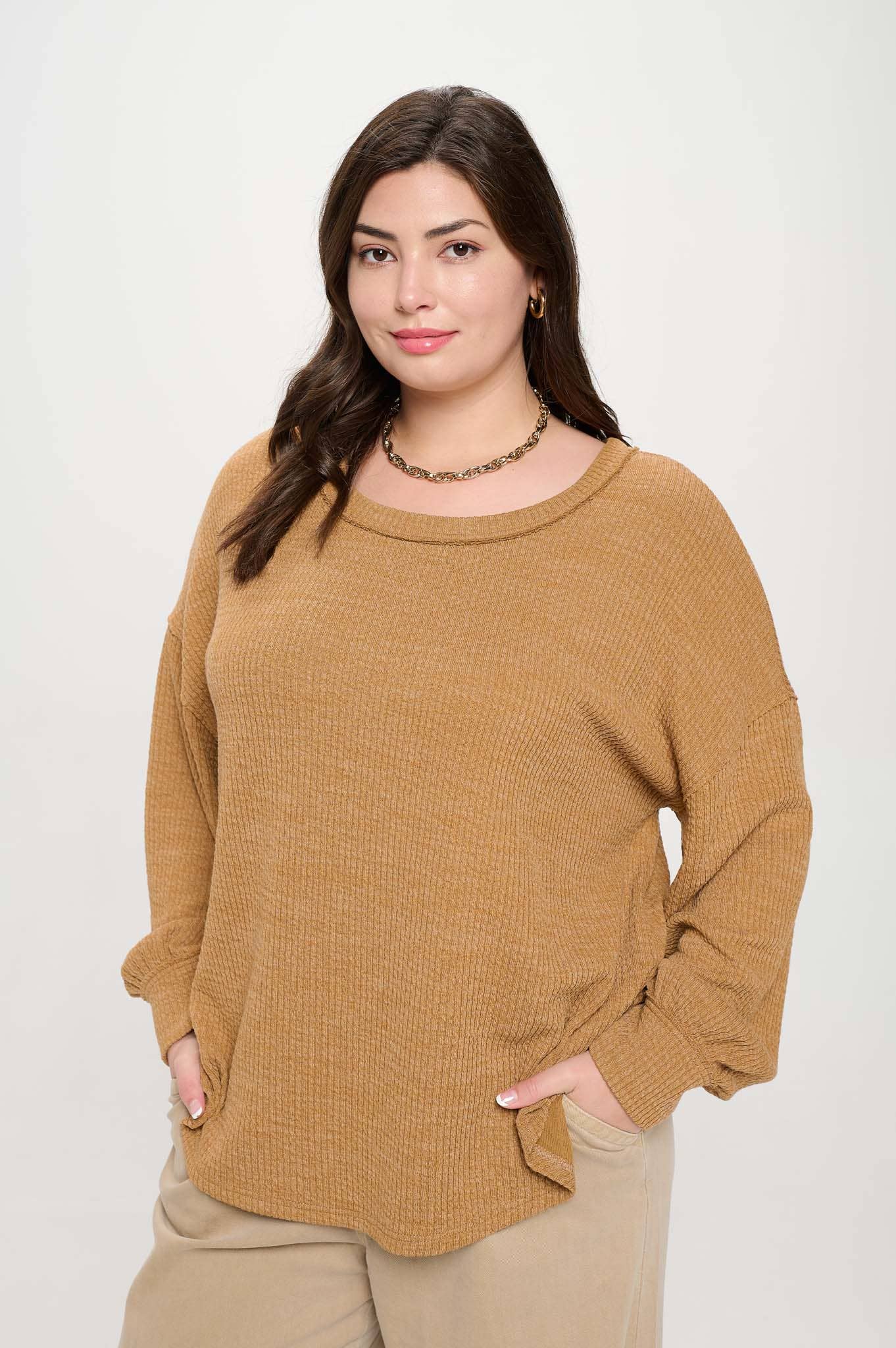 PLUS DROP SHOULDER LONG SLEEVE SWEATER KNIT TOP