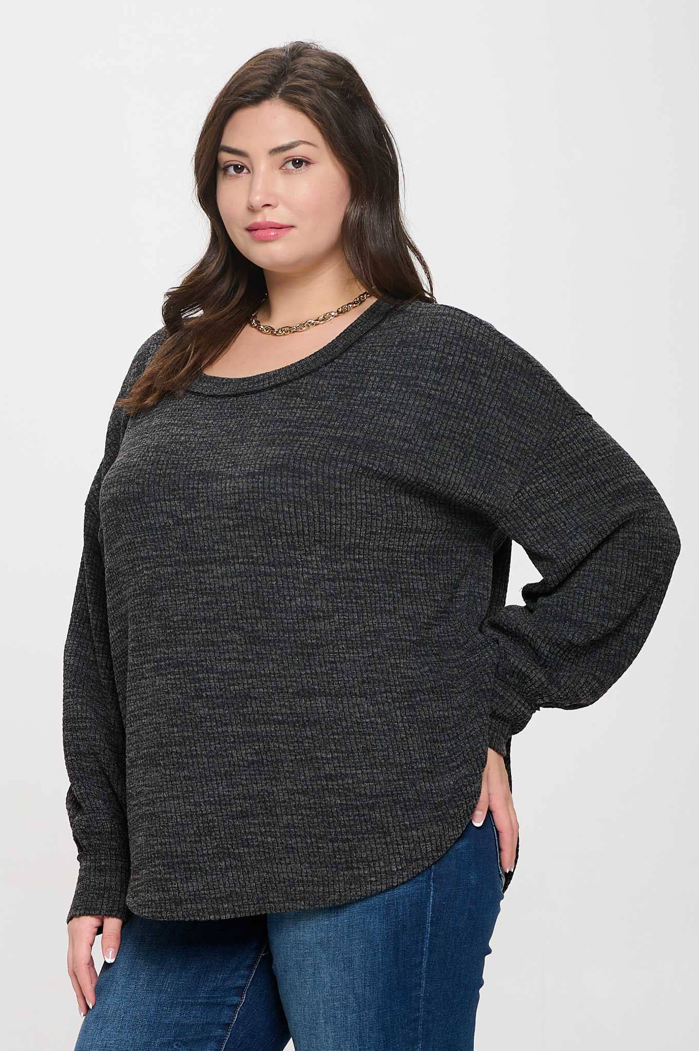 PLUS DROP SHOULDER LONG SLEEVE SWEATER KNIT TOP