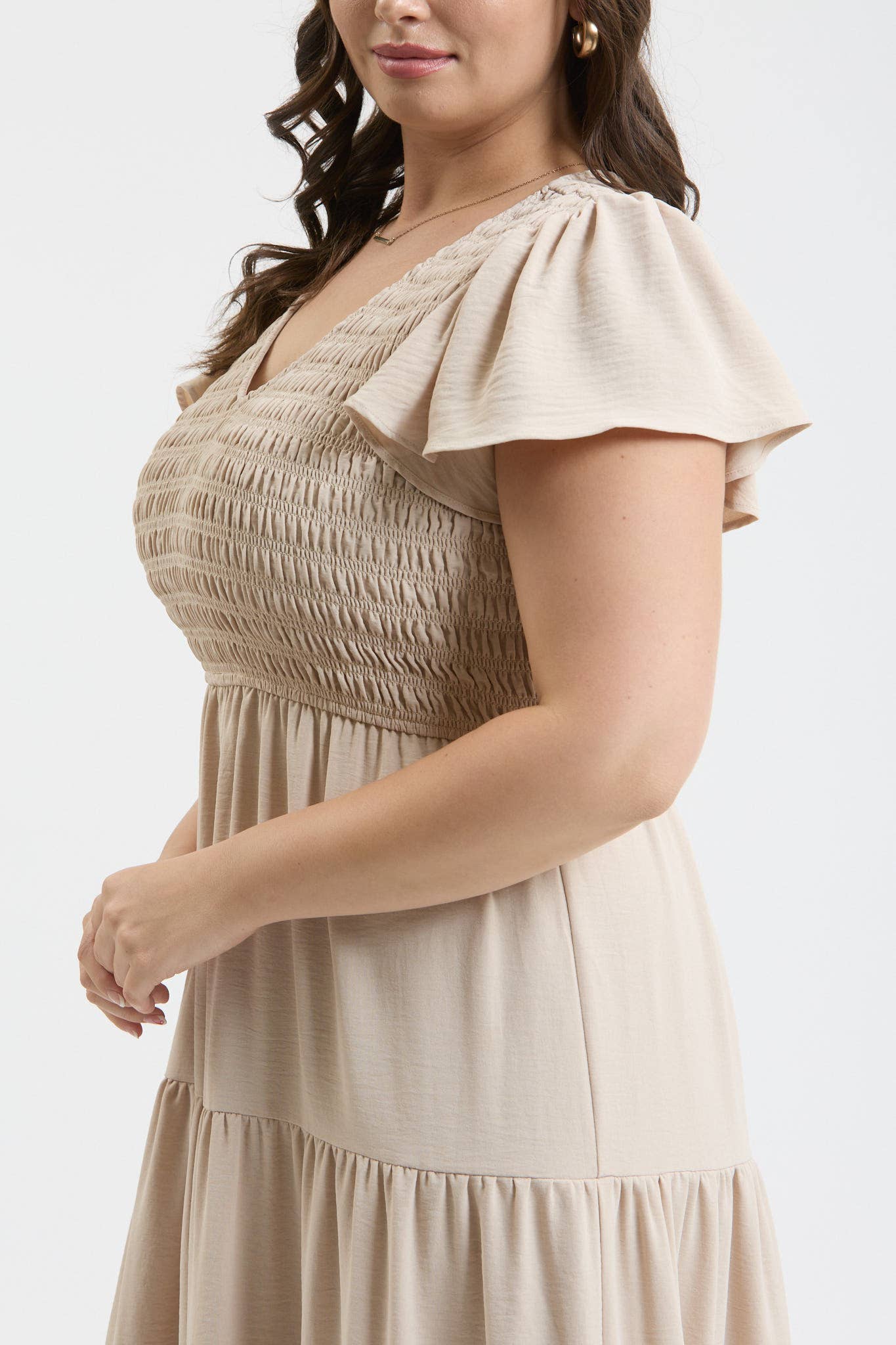 PLUS FLUTTER SLEEVE MIDI DRESS