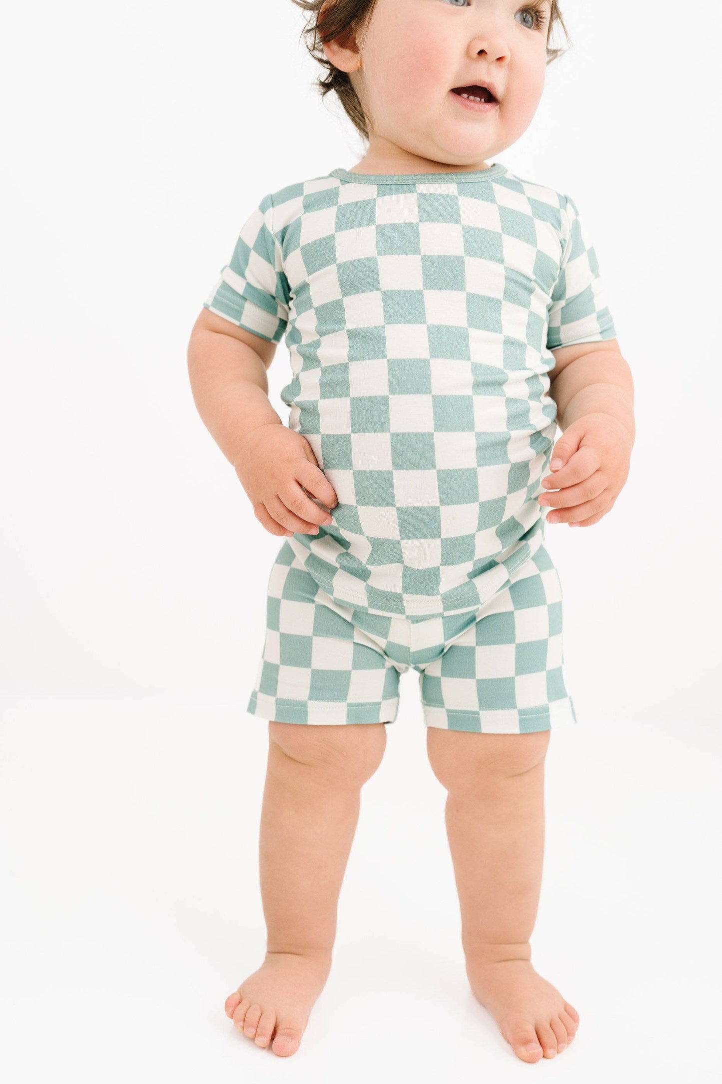 Bamboo Seafoam Checkered Shorts Set