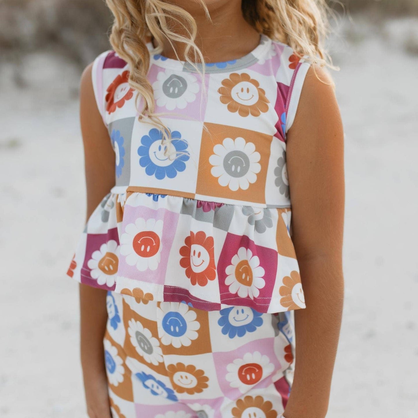 Retro Daisy Checkered Bell Bottom Set