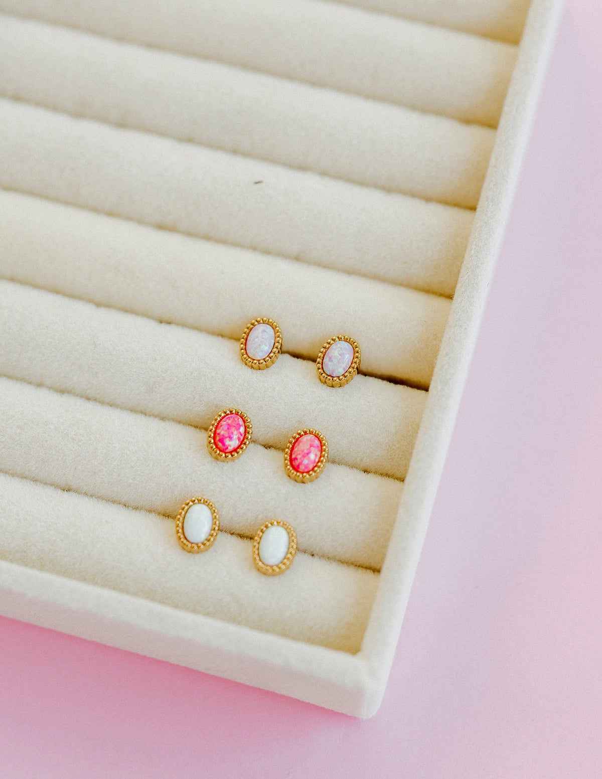 Screwback Stud Earrings - Luna Opal White