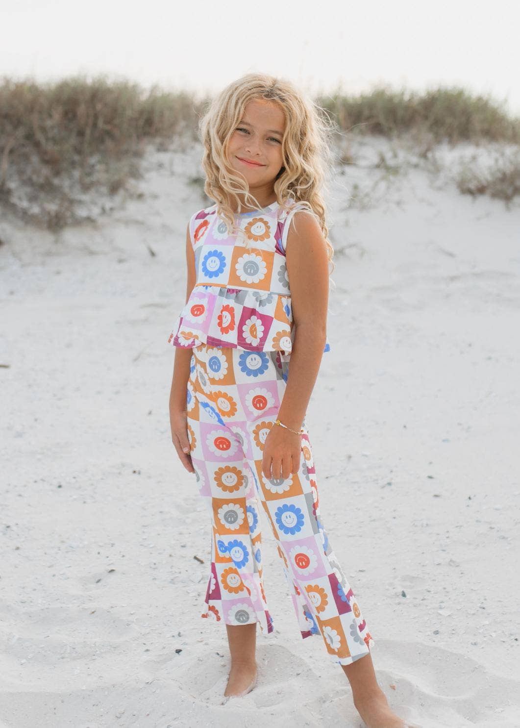 Retro Daisy Checkered Bell Bottom Set