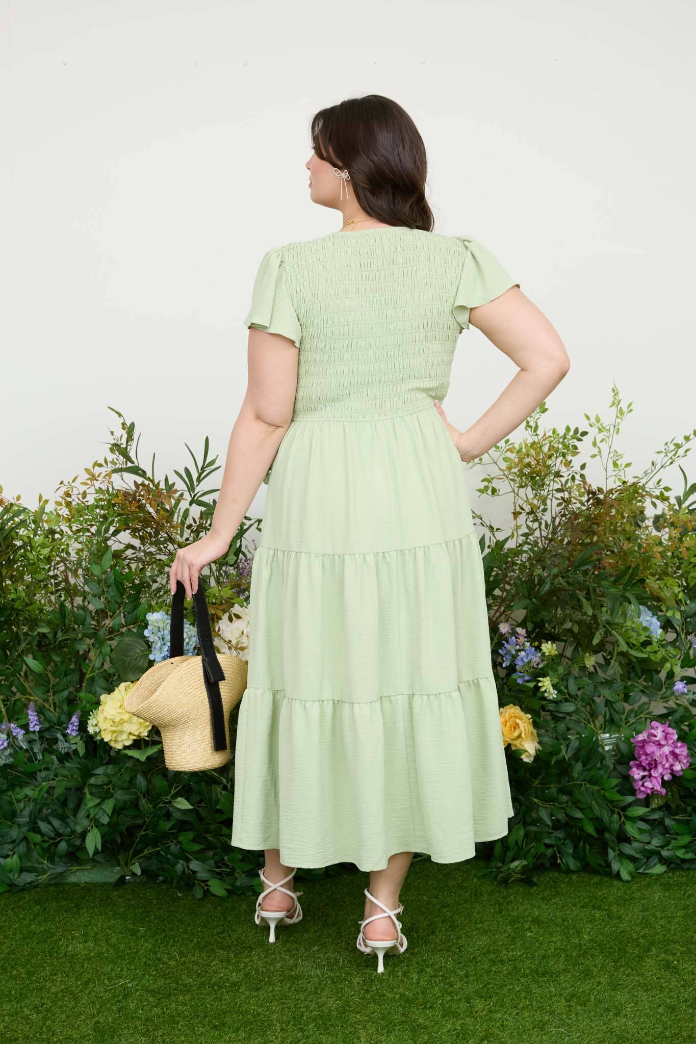 PLUS FLUTTER SLEEVE MIDI DRESS