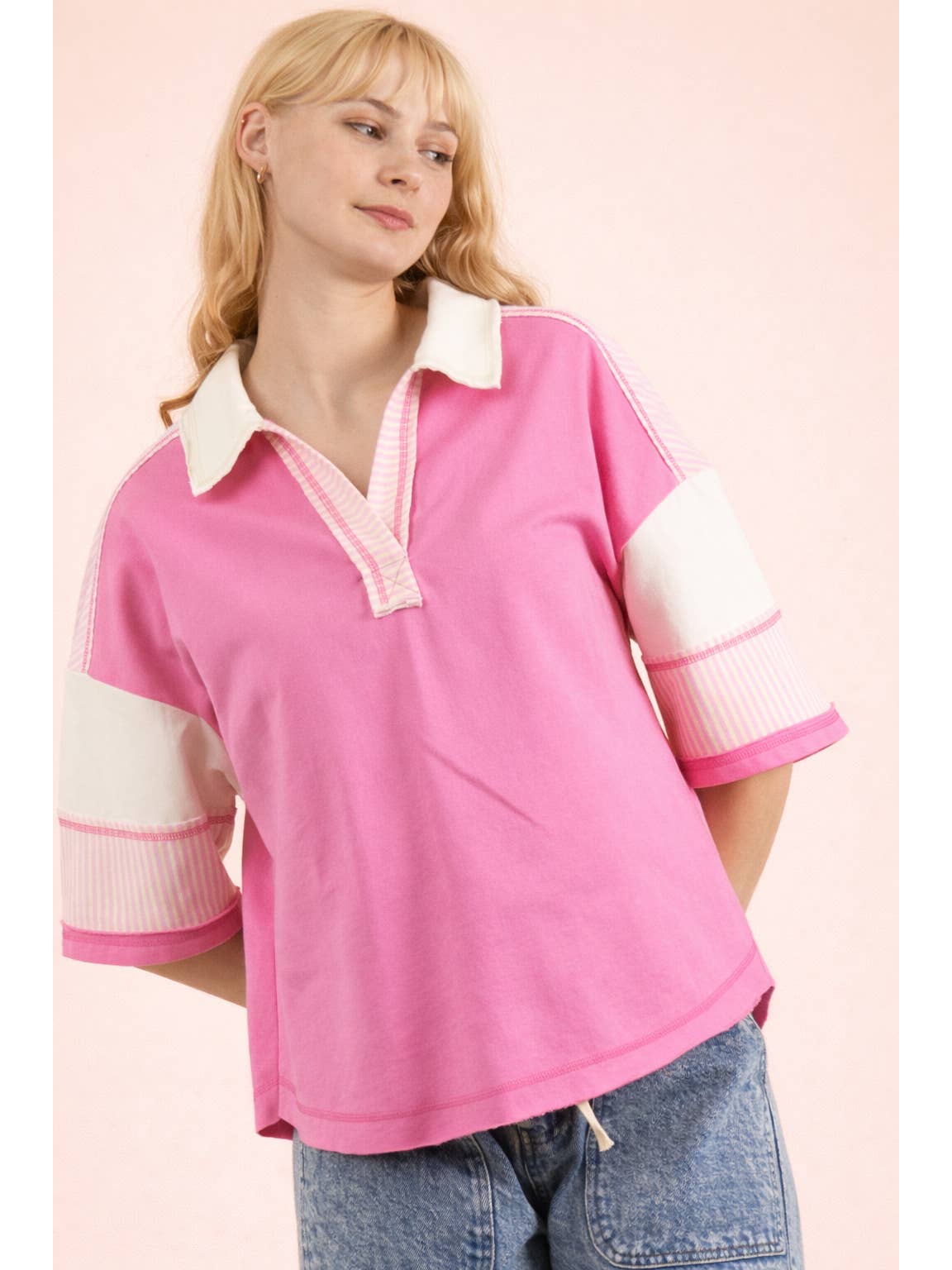 Casual Knit Top Pink