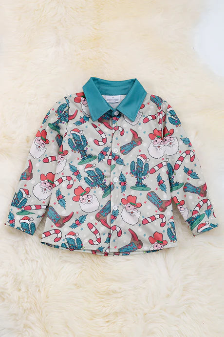 Western Christmas Collared Button Up