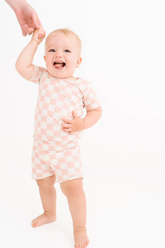 Bamboo Blush Checkered Shorts Set